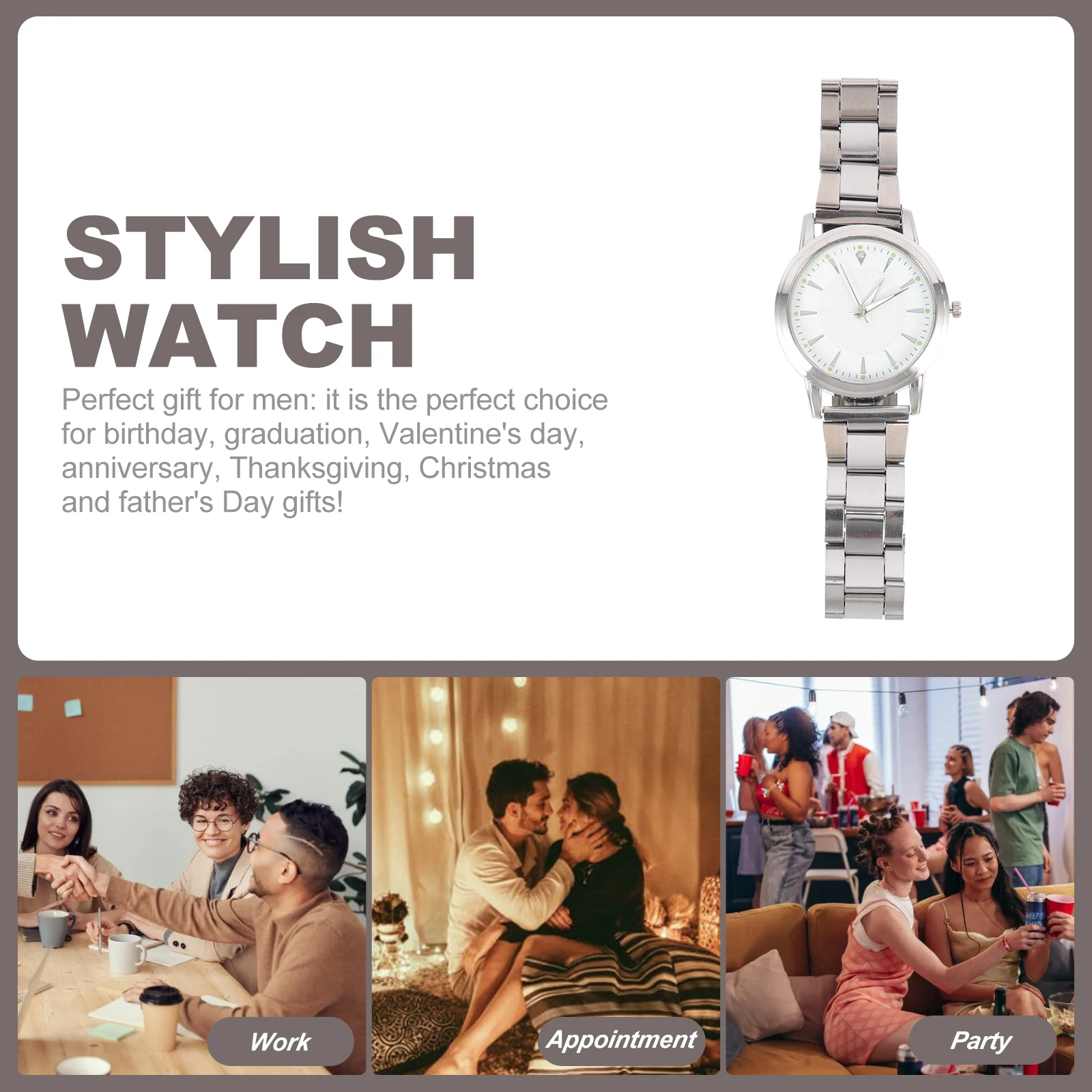 

Watches for Men Luminous Steel Band Gift Strap Design Wrist Intelligent Business White Exquisite Lovers