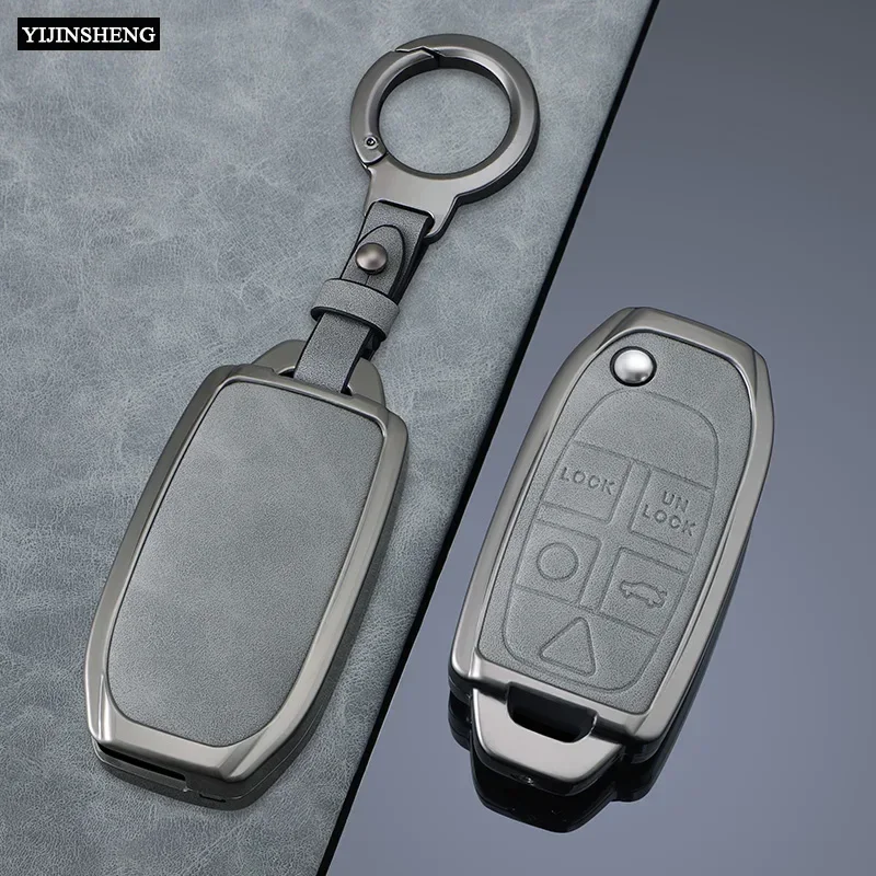 Zinc Alloy + Leather Car Key Case Cover Holder For VOLVO S60 S80 V70 XC70 XC90 Remote Protection Holder