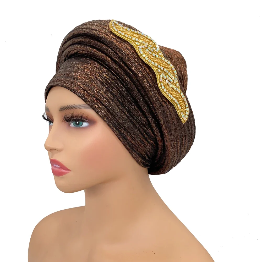 Nigeria Wedding Headgear  Turbante Mujer Fashion African Turban Cap Women\'s Autogele headtie Lady Head Wraps