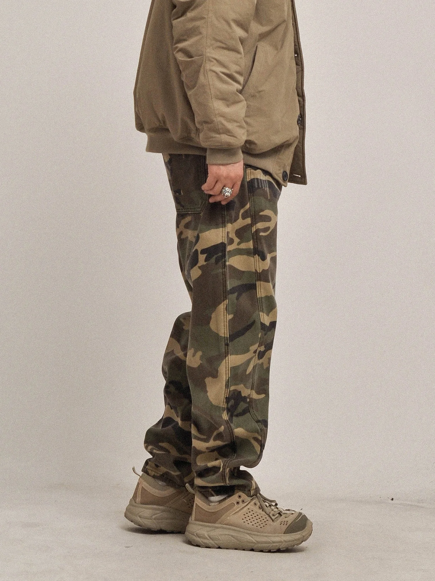 Tough Guy Wear! Walking Hormone! Winter Fleece-lined Thickened Retro Warm Logging Camouflage Overalls Fashion