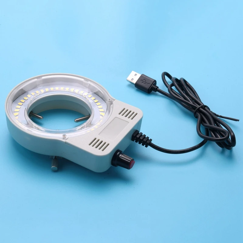 48 LED Industrial Microscope Camera Light Source Ring Lamp Light Illuminator Lamp Adjustable Brightness USB Interface