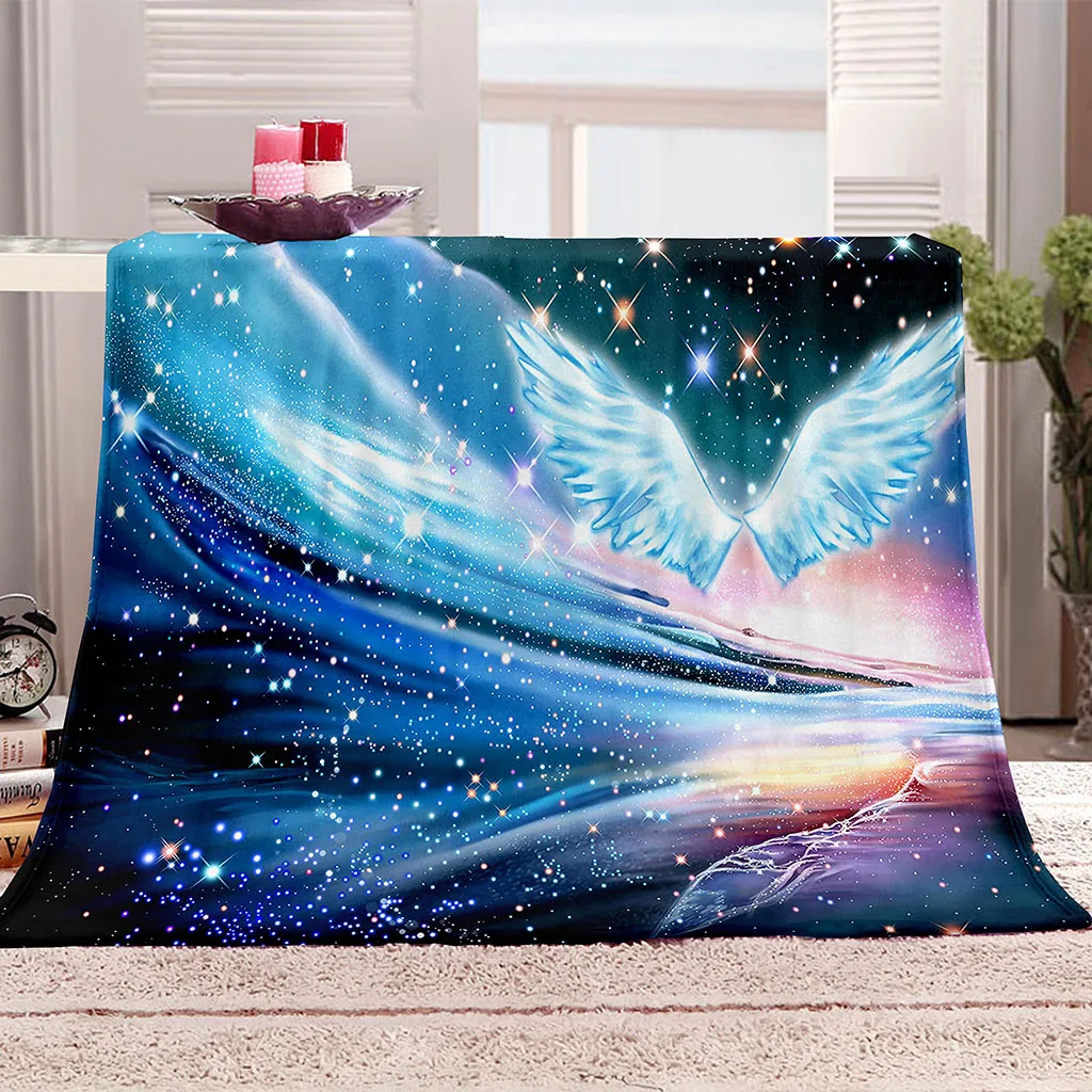 HUANZHUANG Throw Blanket 3D White Angel Wings Sherpa Fleece Soft Fluffy Flannel Plush Blanket, Bedding Blanket For Couch Bed So