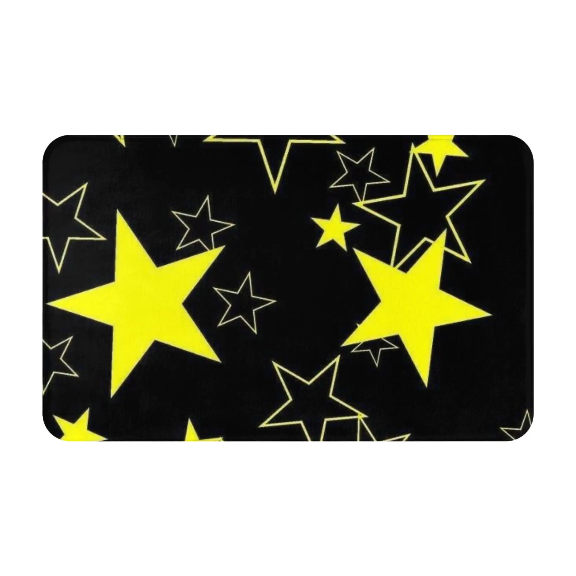 Bright Yellow Stars Black Night Sky Pattern Anti-Slip Doormat Bath Mat  Entrance Indoor Home Decor
