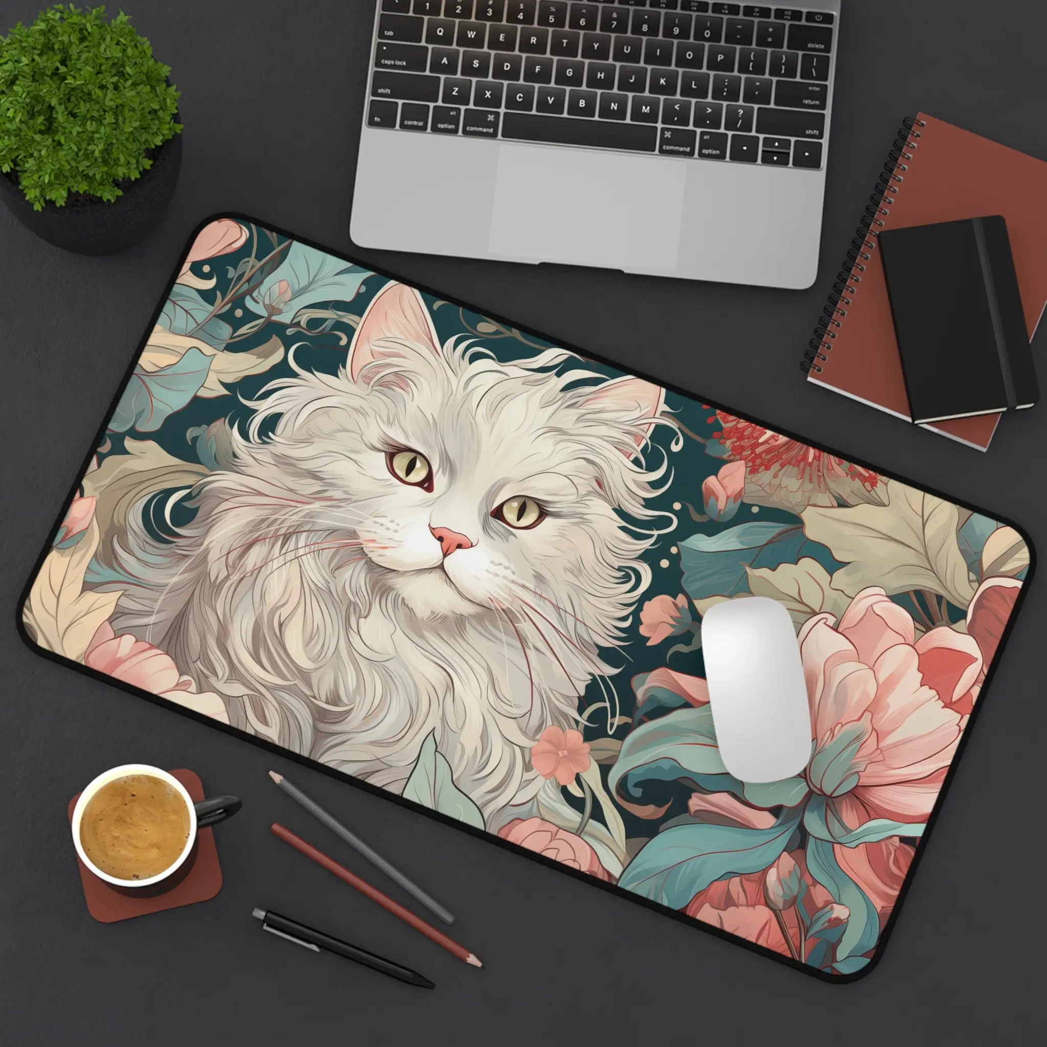 

Pastoral-style Cat Desk Mat, Floral Cat Mouse Pad, Vintage Cat Aesthetic Workspace Decoration, Soothing Office Environment