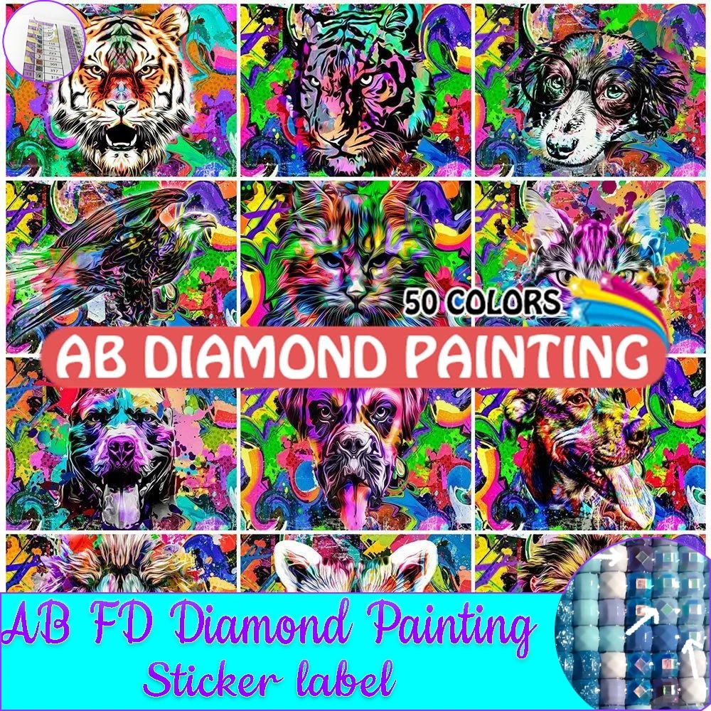 

AB Diamond Painting 50 Colors Cross Stitch Embroidery Animal Tiger Drill Cat Dog Mosaic Lion Needlework Art Handmade Gift