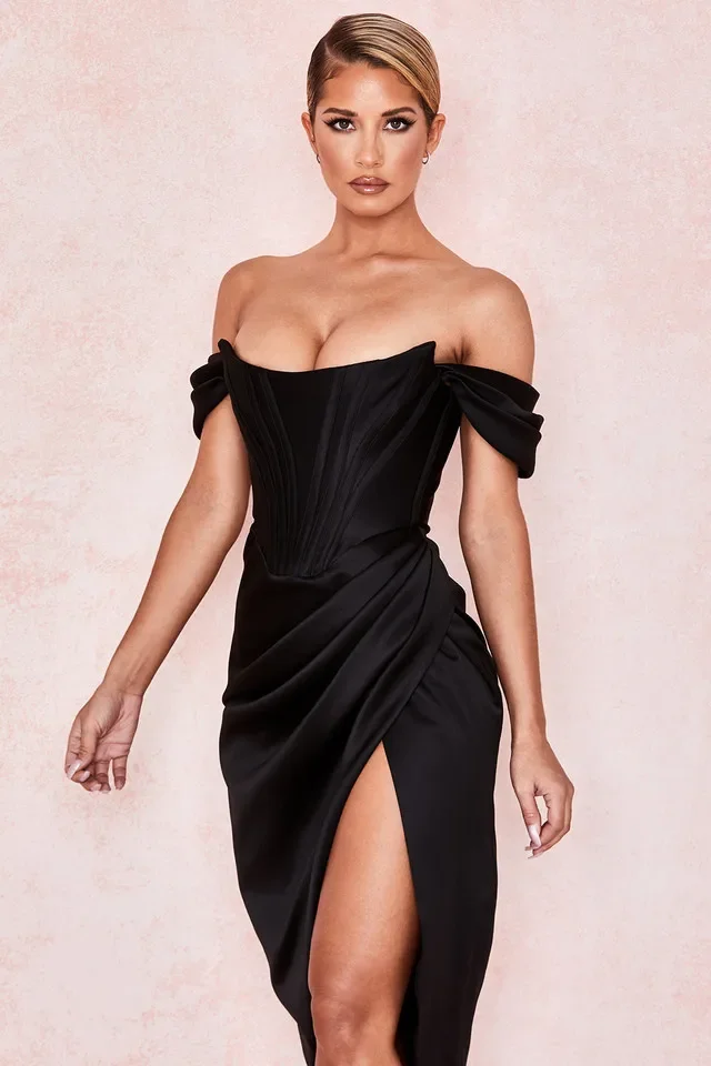 Meqeiss 2023 Nieuwe Blush Satijn Ruches Vrouwen Mini Corset Jurken Bodycon Party Night Club Off Shoulder Jurk Elegante Jurk Verjaardag