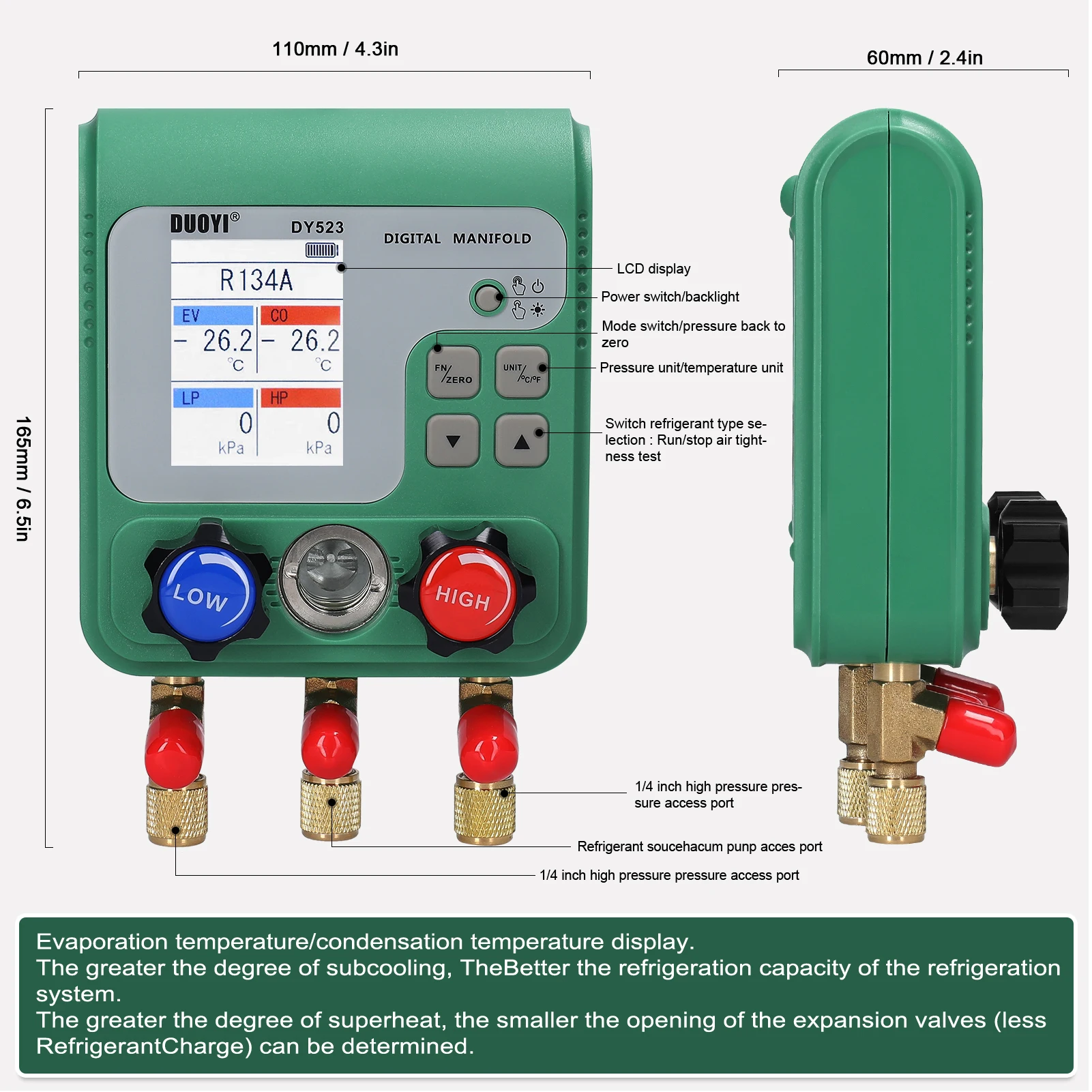 Electronic AirConditioning Refrigerant Fluoride Meter Vacuum Pressure Gauge Digital Manifold Gauge Automobile Refrigerant Repair