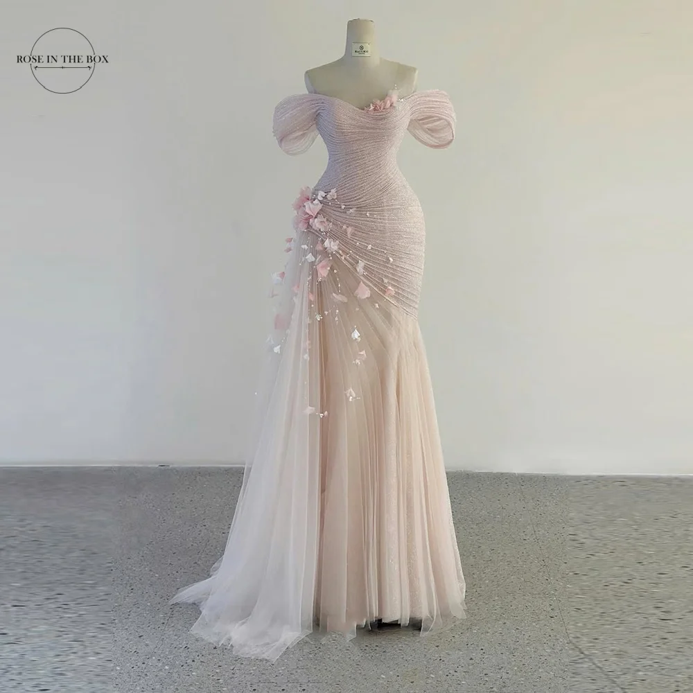 ROSEINTHEBOX Off The Shoulder Tulle Corset 3D Florals Delicate Organza Prom Dresses 2025 Customized Elegant Mermaid Formal dress image 6