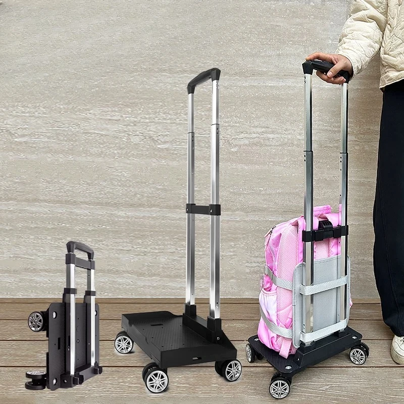 Image of Faltbarer Schulranzen-Trolley, Universal-Drehradwagen, Höhenverstellbarer Zugstangenständer, Tragbarer Rollenträger für Schüler