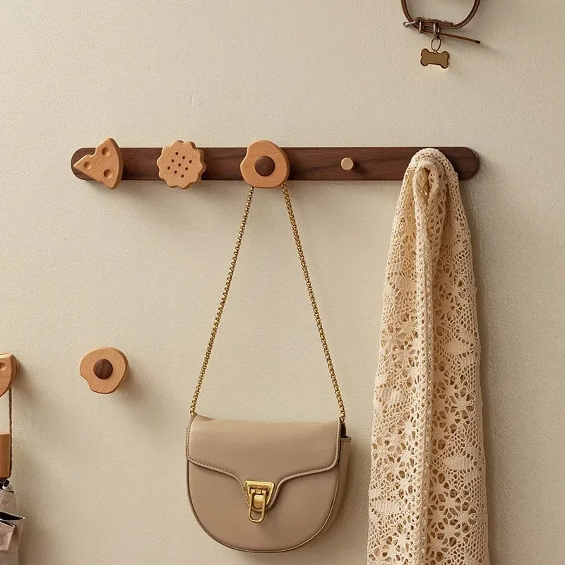 Ins Style Wall Mounted Solid Wood Coat Rack With Cute Hooks For Hanging Coats Backpacks Towels Bags Entryway Hallway Furniture