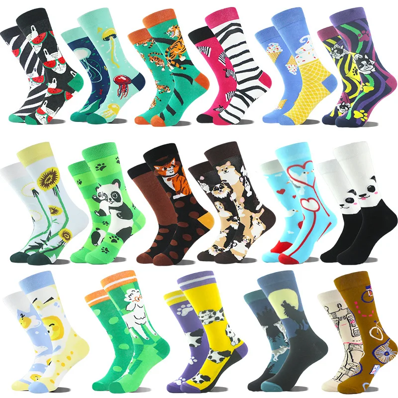 

New Spring/Summer AB Trendy Socks Asymmetric Mandarin Duck Versatile ins Cotton Socks Cartoon Jacquard Mid tube Socks