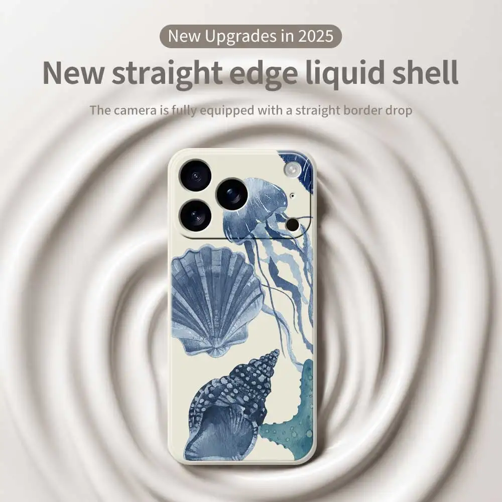 해양 테마 아이폰 케이스 (아이폰 17 프로 맥스, 17 에어, 16, 15, 14 플러스, 13, 12, 11 프로 맥스, XS 맥스, XR, 7, 8 플러스, 16E) 실리콘 소프트 커버