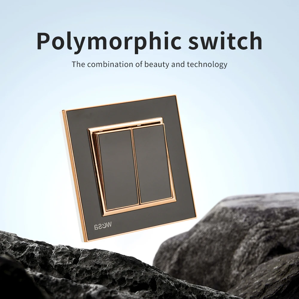 أسود 2 عصابة 1 طريقة تشغيل/إيقاف كلاسيكي 250 فولت لوحة أكريليك الاتحاد الأوروبي القياسية لهب الجدار الروك التبديل 16A التيار المتناوب زر مفتاح الإضاءة #2