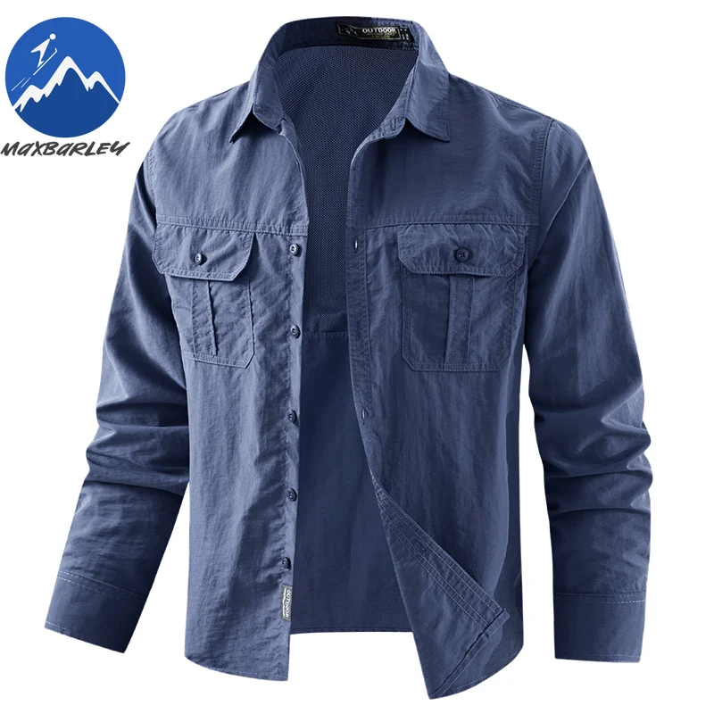 

Maxbarley Outdoor Shirt Men Spring All-match Quick-drying Solid Color Single-breasted Top Hiking Camping Lapel Cardigan Shirts