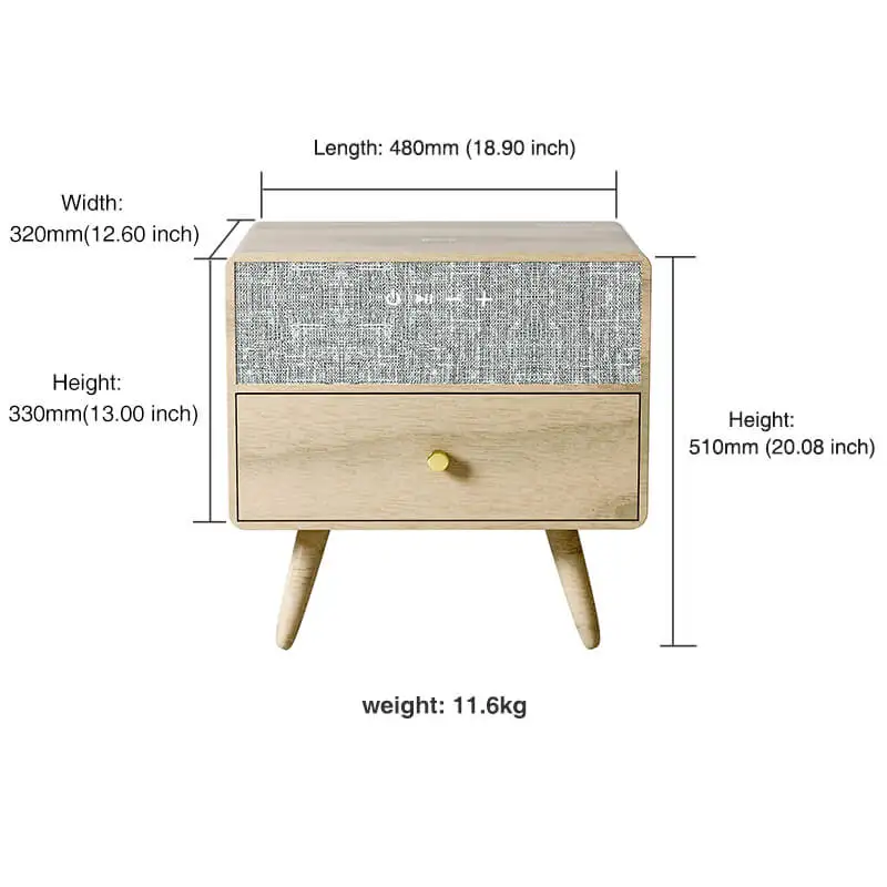 French Nordic Bed Side Table Wood Black Storage Drawer 15w Wireless Charging Blue Tooth Speaker Bedside Table Nightstand