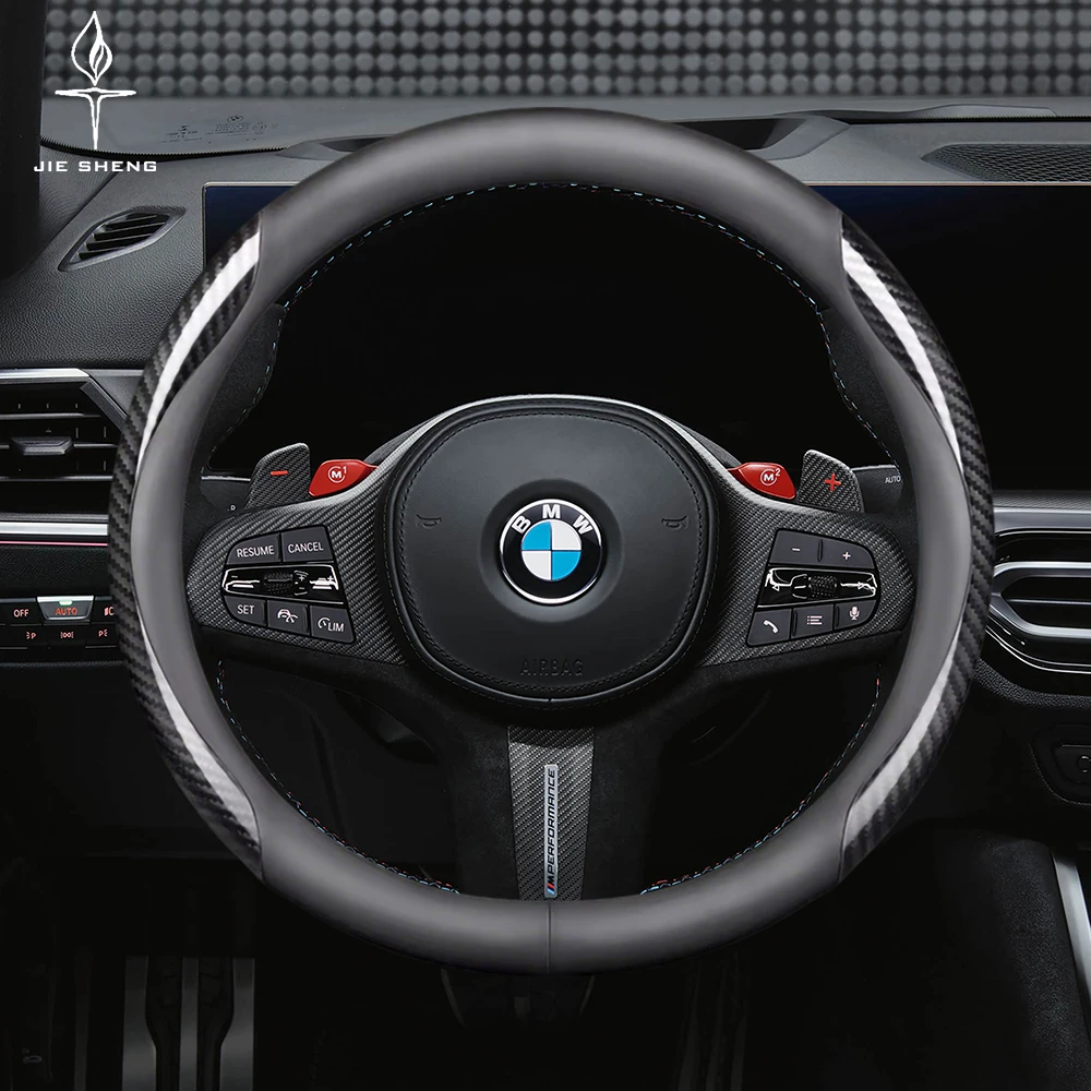 

Car Steering Wheel Cover For BMW E46 E90 F30 F10 F20 G20 E87 E60 E63 E70 E88 E92 E39 F01 F02 G14 E83 X3 X5 Carbon Fiber Leather