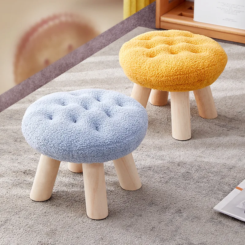 Modern Simple Cookie Shaped Small Stool Solid Wood Detachable Washable Teddy Velvet Skin friendly Stable Load bearing Low Stool