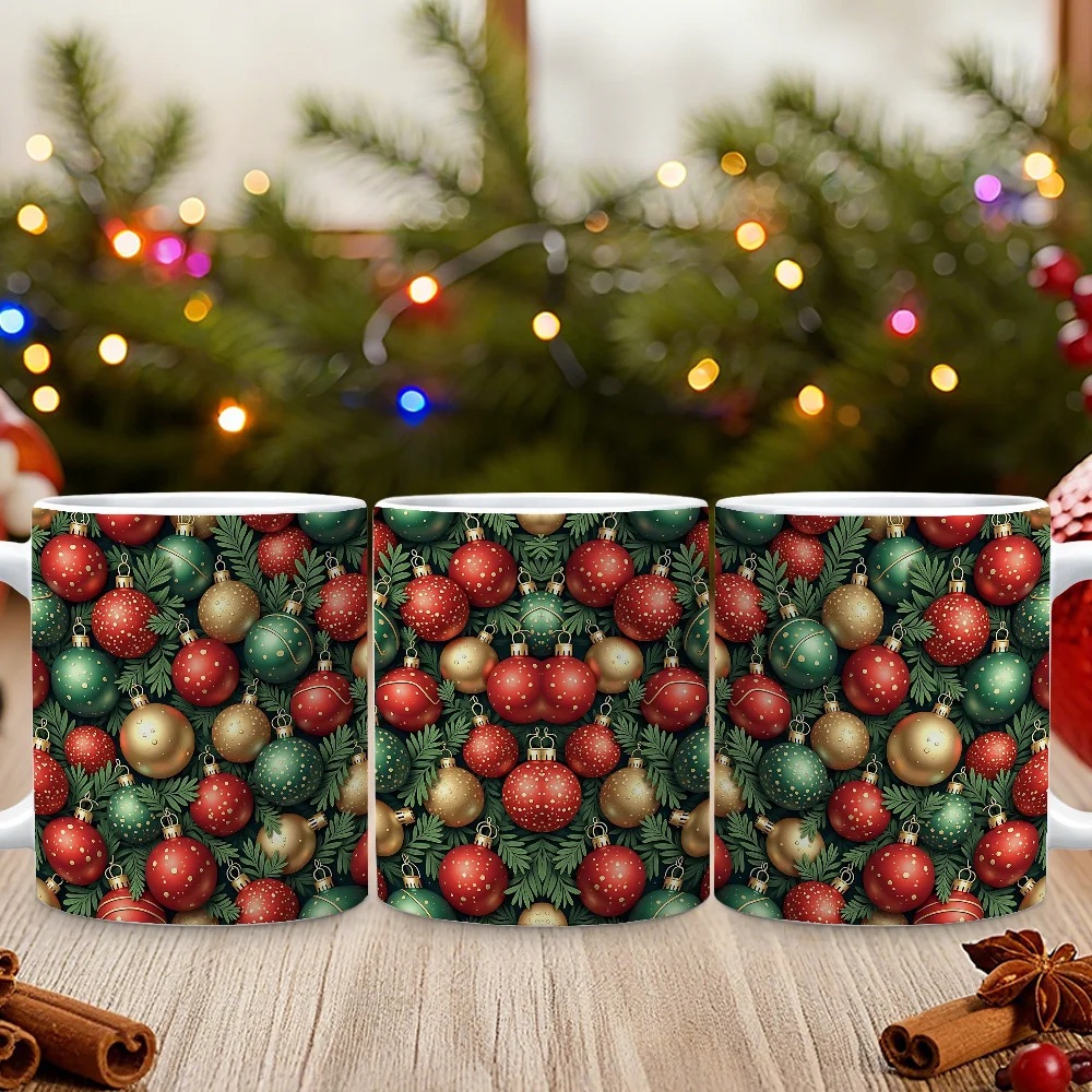 1pc Christmas Themed Ceramic Coffee Mug, Festive Xmas Ornament Style Coffee Cup, Ideal for Holiday Gift Exchange, Christmas Party Favor, Seasonal Home Office Decoration for Family Friends Colleagues