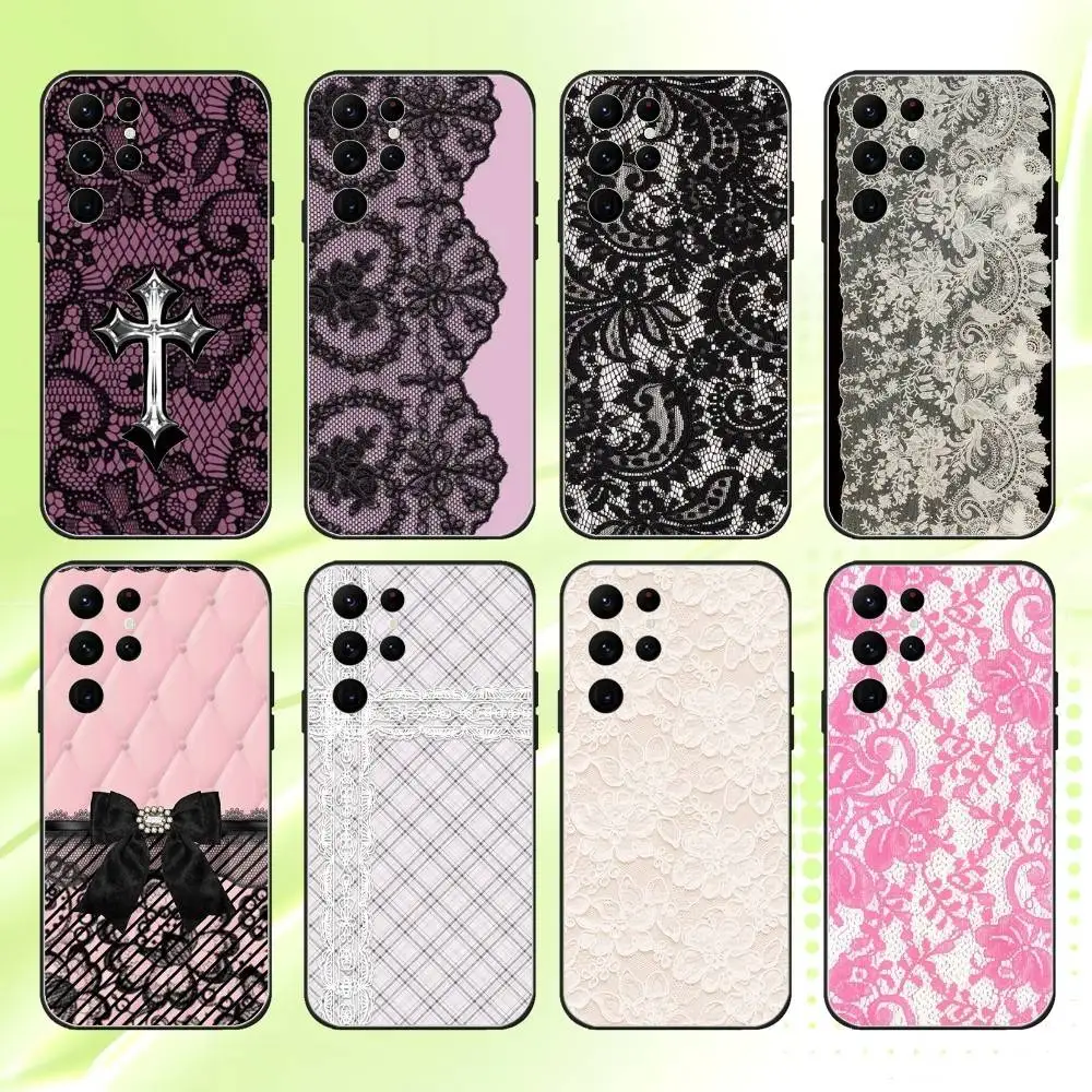 

Lace Style Cool Girl Phone Case For Samsung S 25,24,23,22,30,21,10,9,Ultra,Plus,Lite,FE,4,5G Black Soft Case