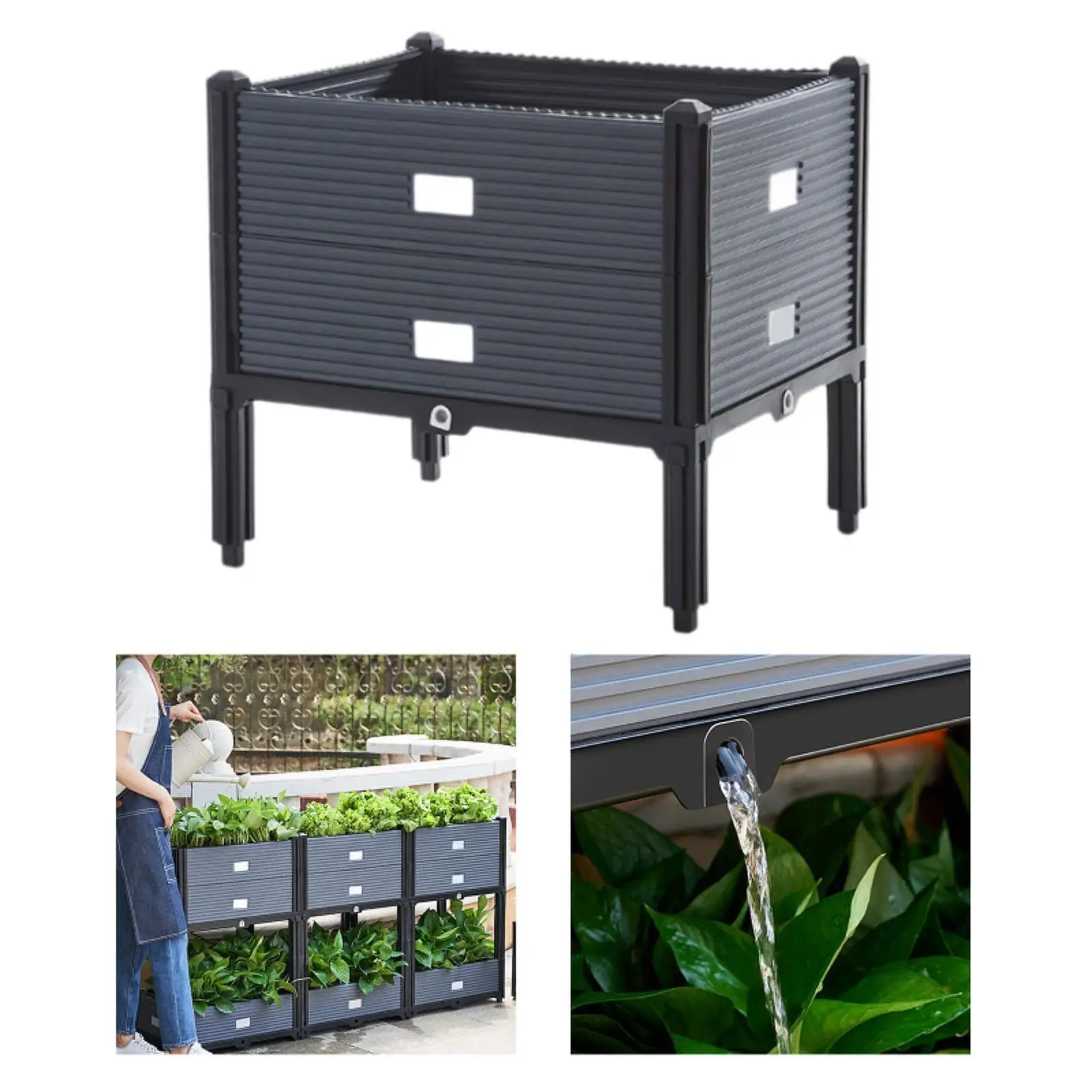 Caja de maceta apilable para balcón, porche, verduras, decoración del hogar, cama de jardín elevada