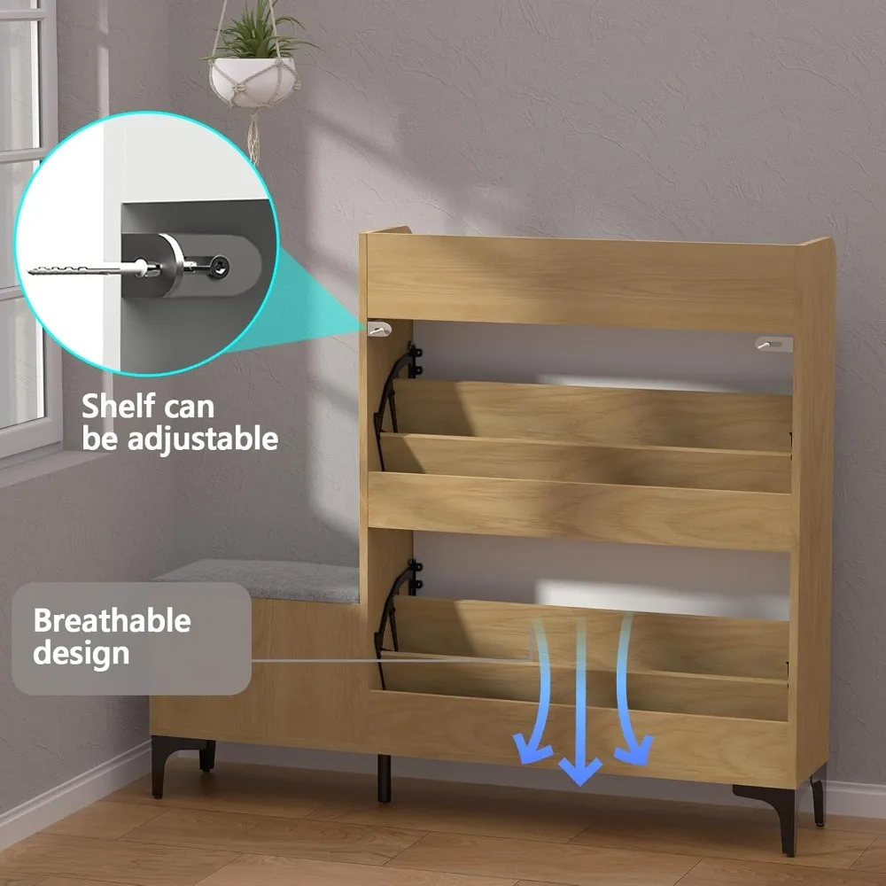 

Shoe Cabinet with 2 Flip Drawers, Shoe Storage Cabinet with Bench & Hidden Storage for Entryway, Narrow Shoe Rack, Customized