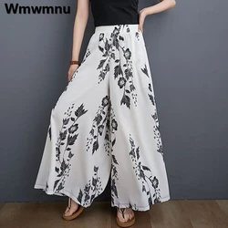 Oversize 6xl culottes calças das mulheres casuais largas perna pantalones verão baggy elástico de cintura alta reta calças para 110 kg