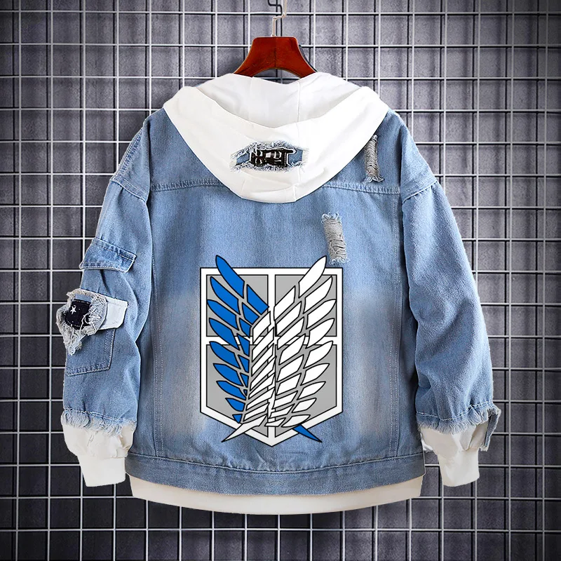 

Adult Anime Cosplay Padded Jacket Attack on Titan Nezuko Color Printed Denim Coat Unisex Fashion Loose Spring Costume