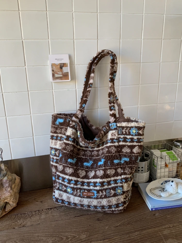 

Двусторонняя сумка-тоут для женщин, большая вместительная сумка через плечо, этнический стиль, мягкая, с геометрическим узором, бренд Sle Bear Lady