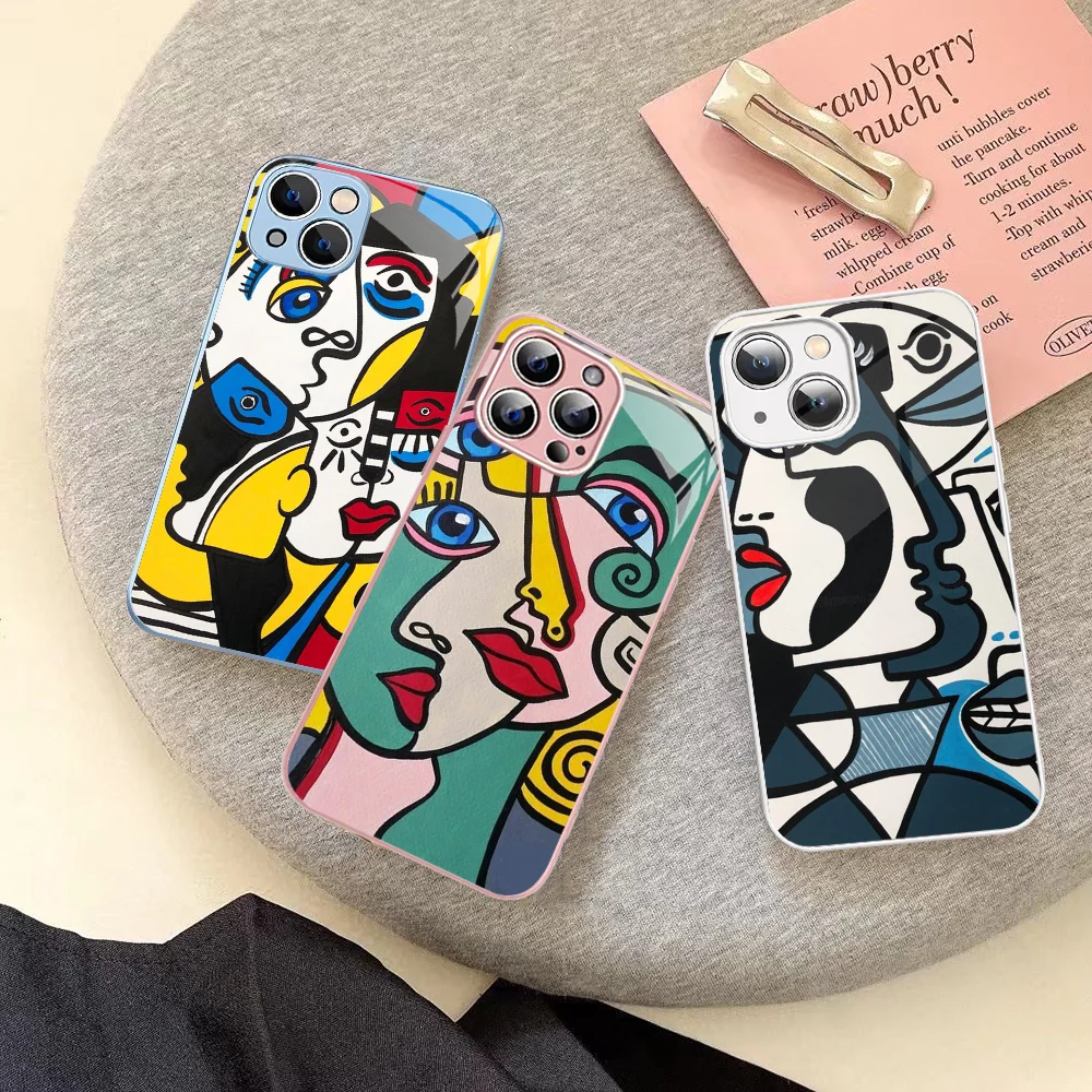 

Abstract Vintage Painting Pablo Picasso Phone Case Tempered Glass For Iphone 14 13 12 11 Pro Mini XS MAX 14Plus X XS XR Fundas