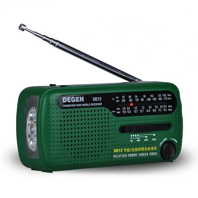 DE13 Full Band Handam Fm Radio Held Power Generation Radio Elderly Solar Rechargeable FM MW SW Medium Wave Short Wave Ground