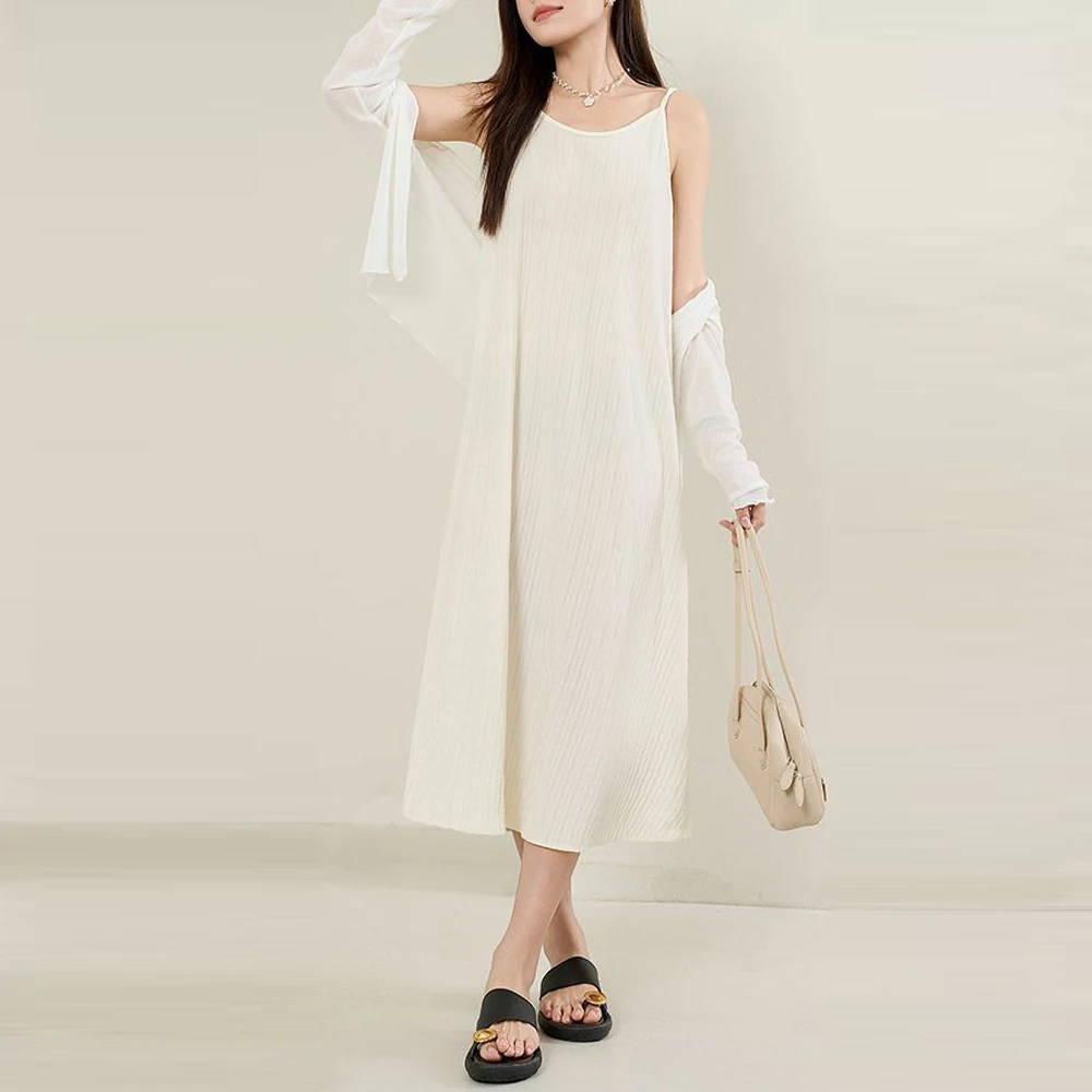 

Sleeveless Fiesta Party Evening Dress Girl Sexy Pleated Strap Vest Long Dresses Women White Black Pink Purple Knit Midi Dresse