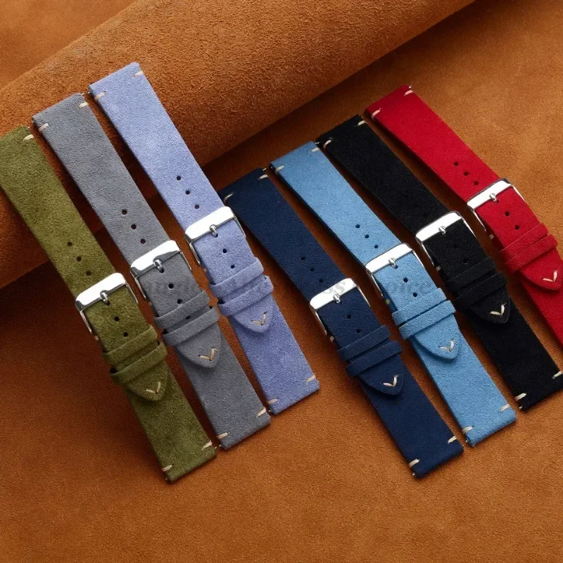 Genuine Suede Leather Watch Strap Vintage Brown Watchband 14mm 16mm 18mm 20mm 22mm Quick Release WatchBand Wristband Accessories image 4