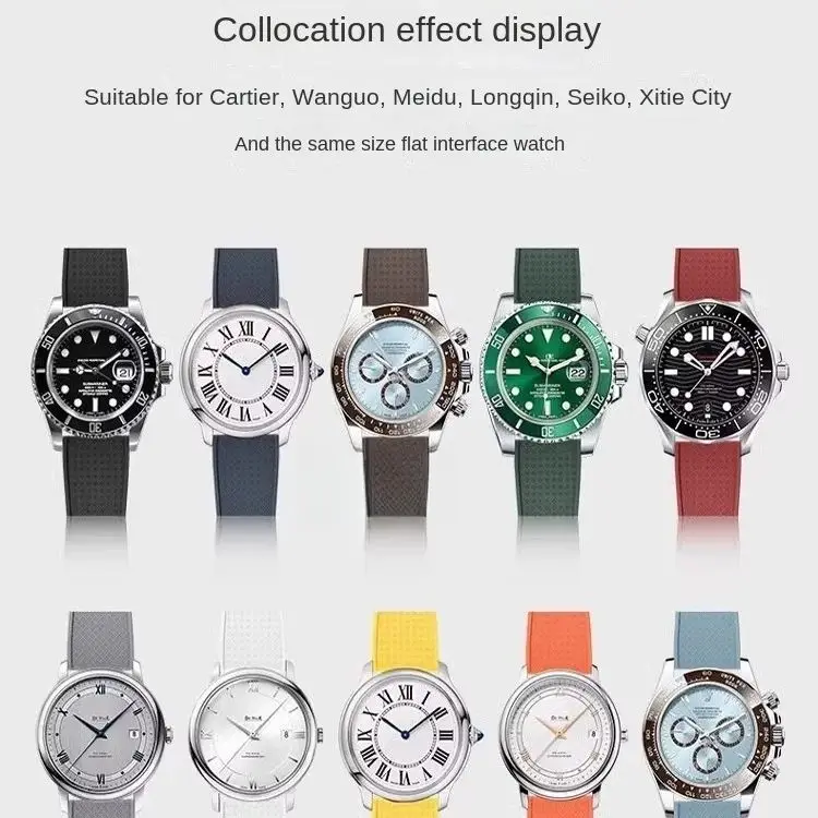 

CTS Fluororubber Watch Strap For Rolex Omega Cartier Tank Quick Release Butterfly Buckle Watch Bands FKM Strap For Cut To Size