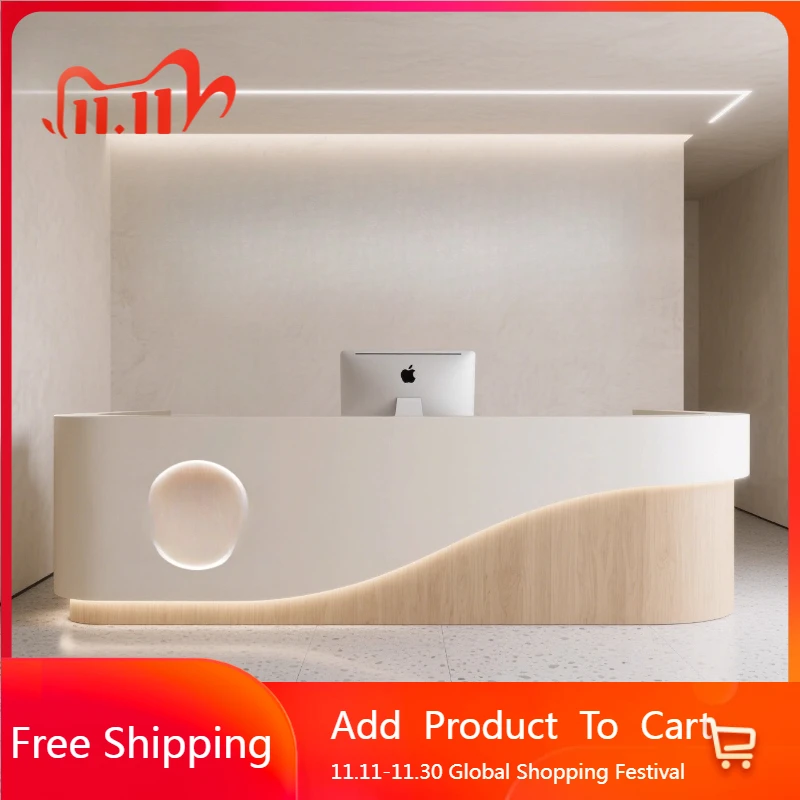 

Curved Design Reception Desks Sales Checkout Service Office Wood Reception Desks Shop Display Escritorio Commercial Furniture