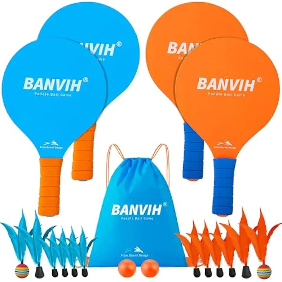 Banvih Badminton Set 4 Rackets Paddle Ball Outdoor Games Sports Toys Great Gifts Easter Basket Stuffers for Teens Adults and Fa