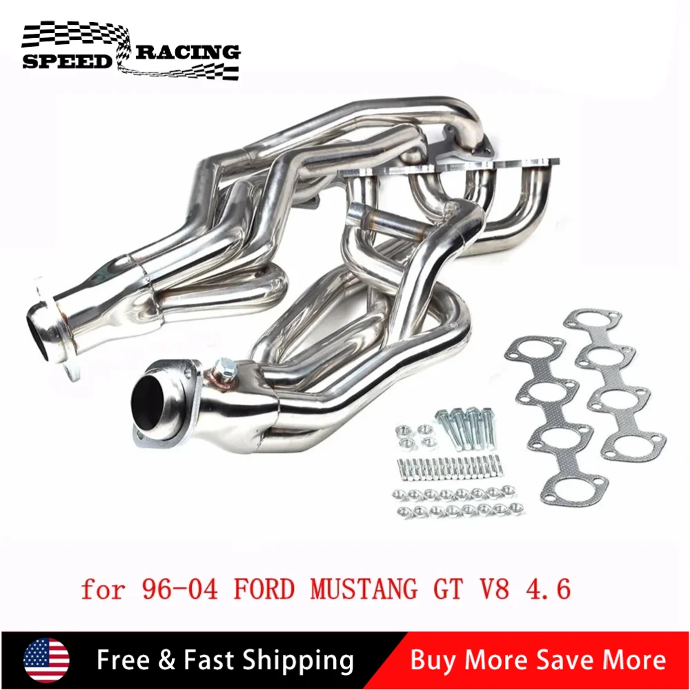 High-Quality Stainless Steel Long Tube Headers for 1996–2004 Ford Mustang GT 4.6L V8 – Silver Performance Manifold 1