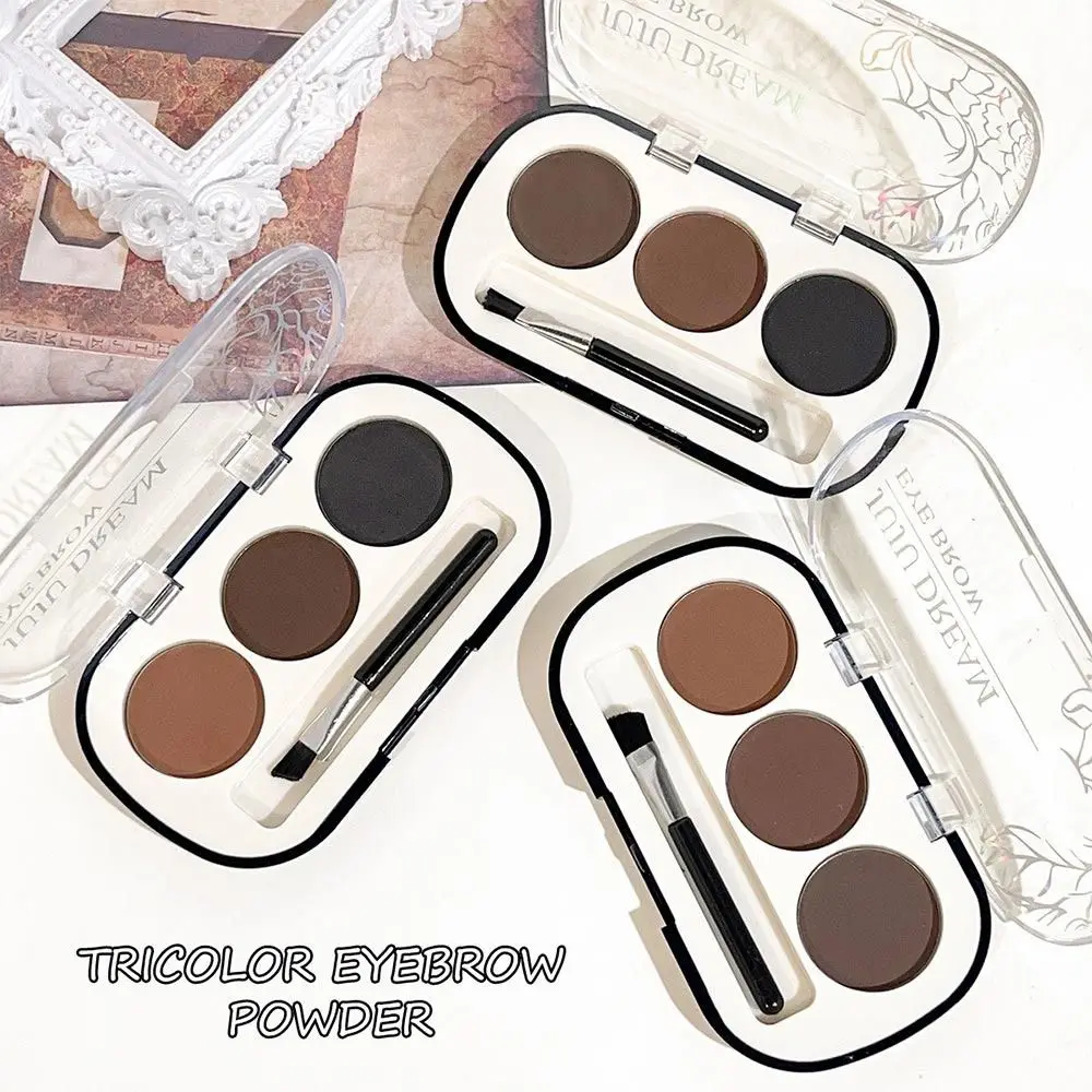 Avec brosse à sourcils 3 couleurs Palette de poudre à sourcils longue durée naturel mat poudre à sourcils résistant à la sueur sourcil maquillage cosmétiques