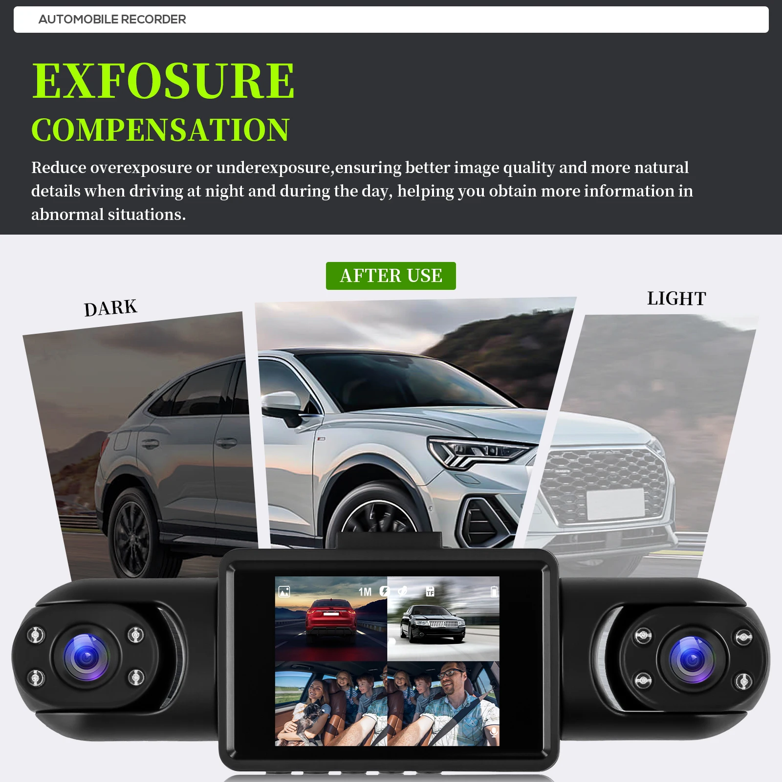 Cámara para Auto Podofo de 4 Canales, Grabadora DVR 1080P con Pantalla IPS de 2 Pulgadas, Cámaras Delantera, Trasera, Interior Izquierda y Derecha, 360° ° Grabadora de Video para Vehículos con