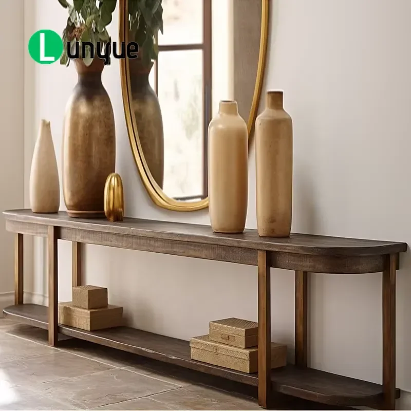 100% Oak Wood Entrance Console Table with Shoe Rack Natural Solid Wood Entryway Storage Furniture for Hallway Living Room