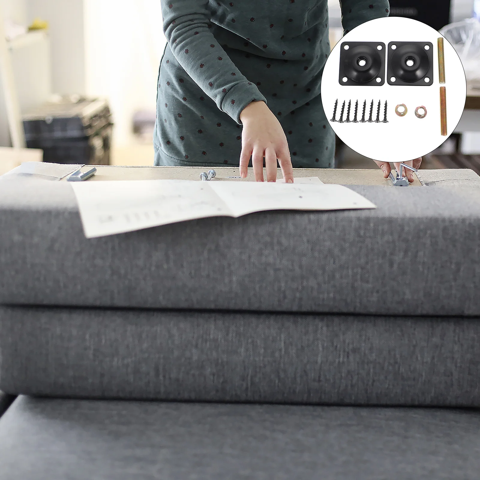 

1Set Furniture Mounting Plate Iron Sofa Leg Connector Easy Install Replacement for Wooden Leg Repair Black Flat Iron Plates