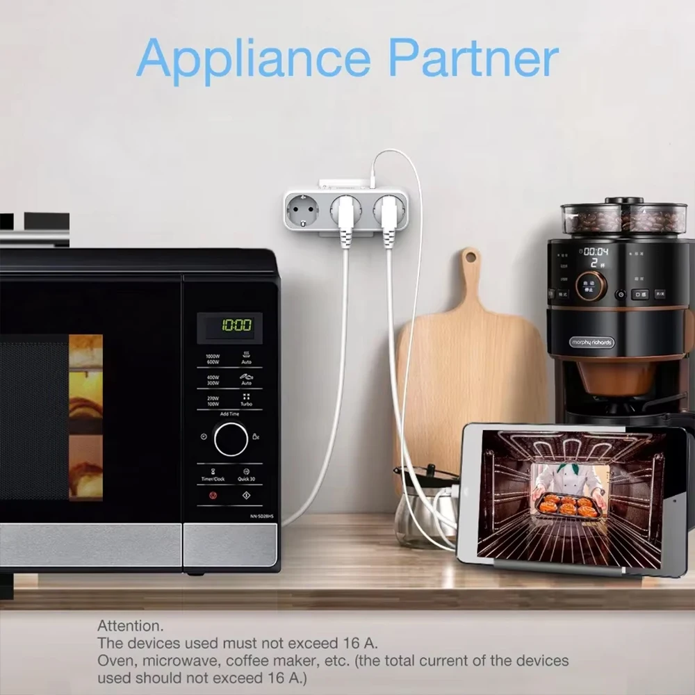 مقبس TESSAN Ladron 5 في 1 مع مفتاح، مقبس متعدد مع 3 مقابس ومنفذي USB، مقابس حديثة، متوافقة مع الهاتف