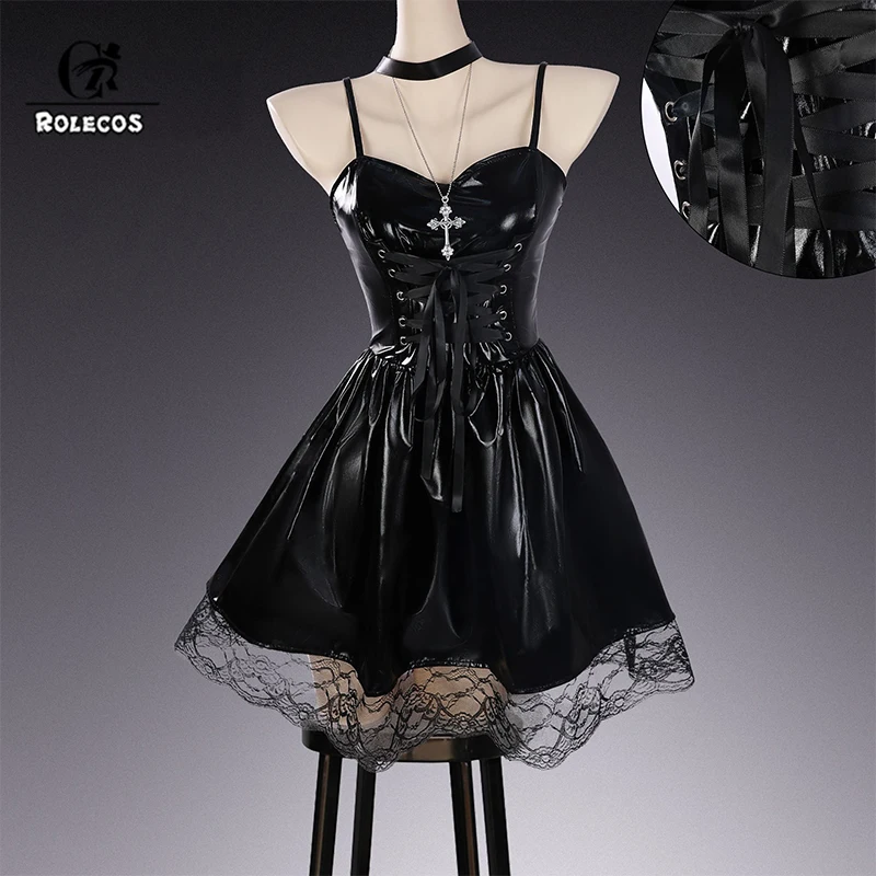 ROLECOS Death Note Misa Amane Cosplay Kostüm Misa Amane Cosplay Kostüm Party Frauen PU Leder Kleid Halloween Outfit Fullset