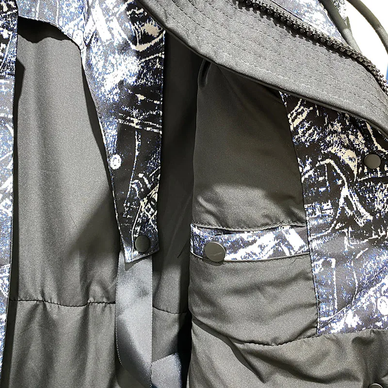 Piumino alla moda in colore a contrasto da donna invernale nuovo stile giacca da pane con cappuccio stampata con personalità calda e ampia e spessa