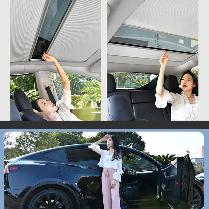 For Tesla Model Y 2024 Car Magnetic SunShade Glass Roof Retractable Sunshades Front Rear Sunroof 2021-2023 Interior Accessories