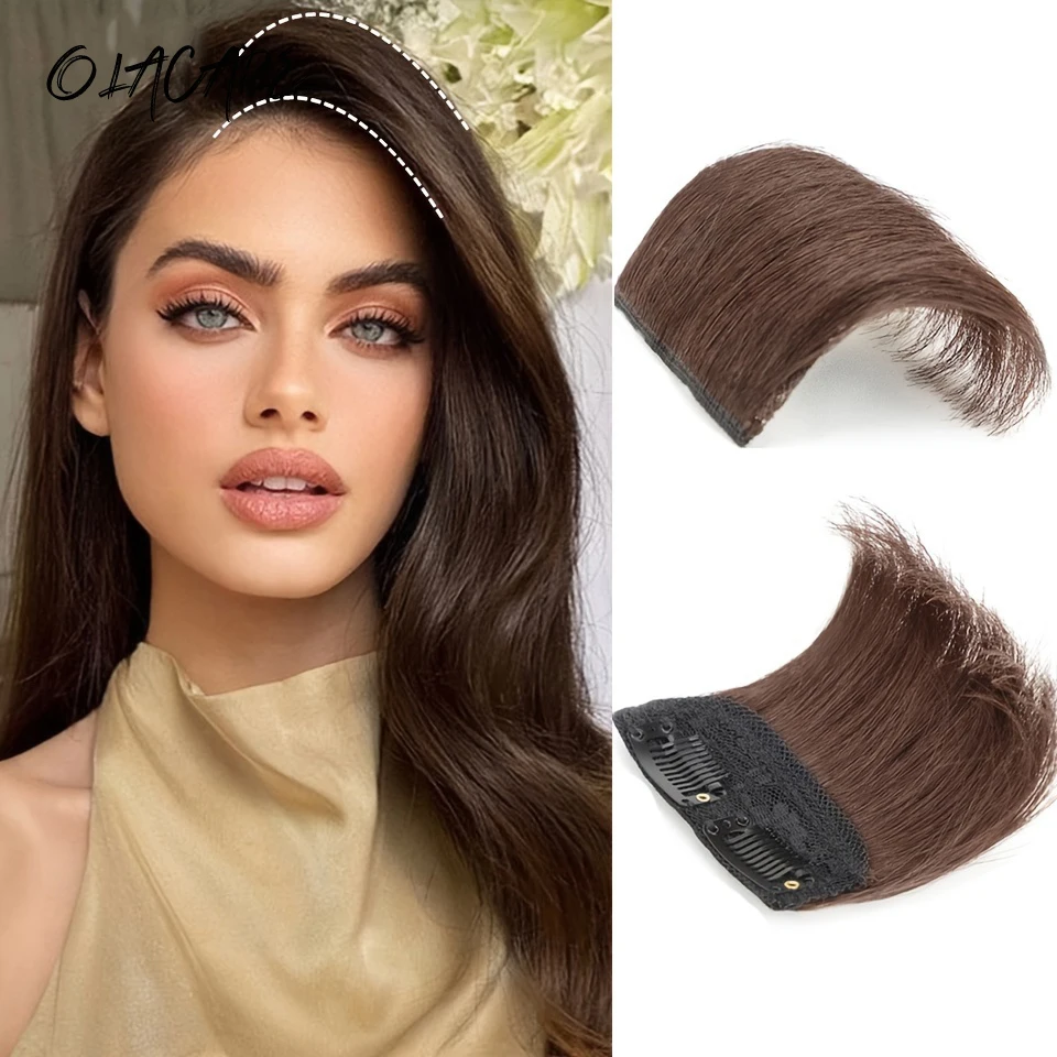 OLACARE Synthetic Short Straight Patch Hair Pieces Invisible Clip in Hair Extension Fluff Natural Fake Pad Hight Hairpiece