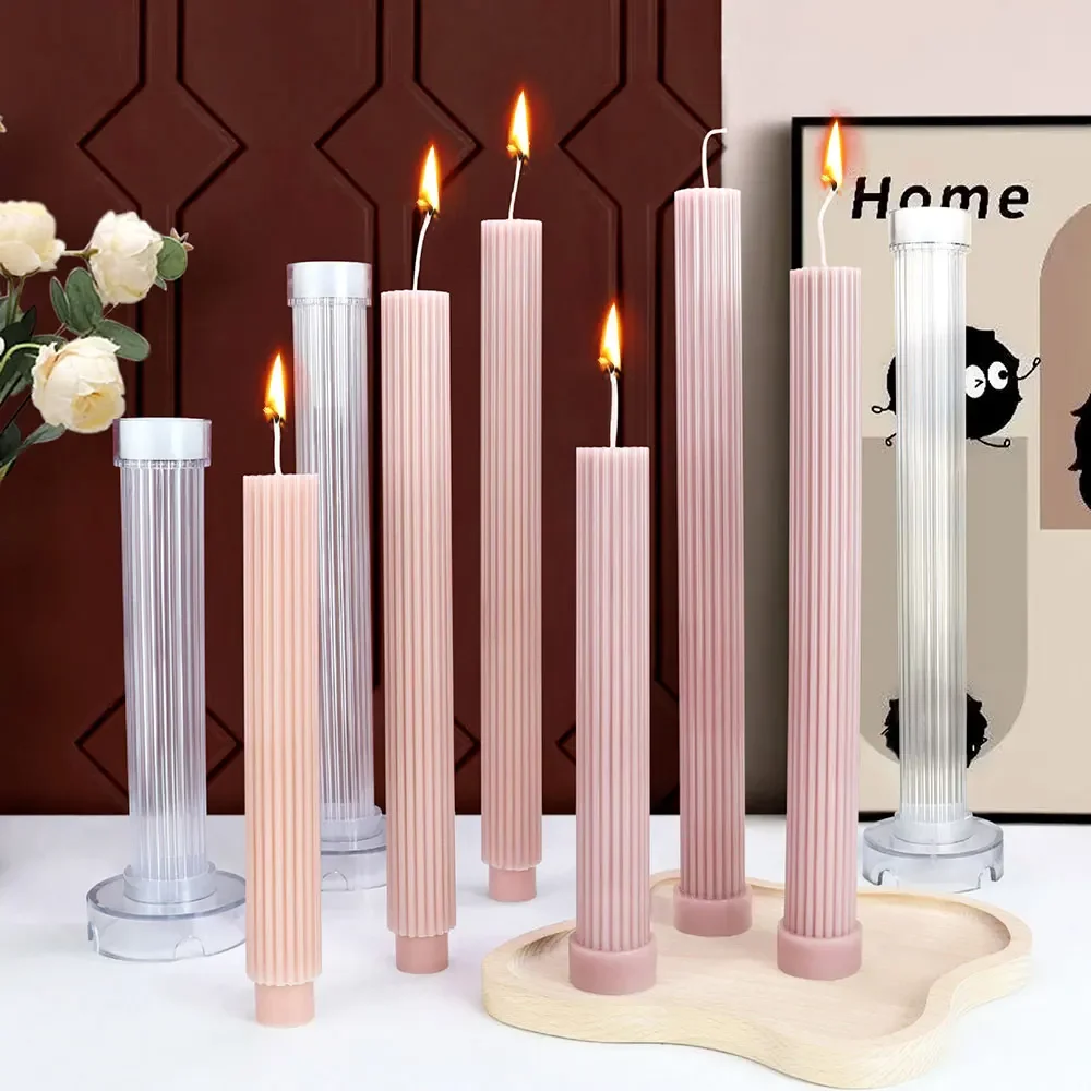Bougeoir en plastique à rayures multi-tailles, moule à long poteau, bougeoir à intervalles de ligne, moules en acrylique, colonne d'artiste, outil exécutif, décor de fête