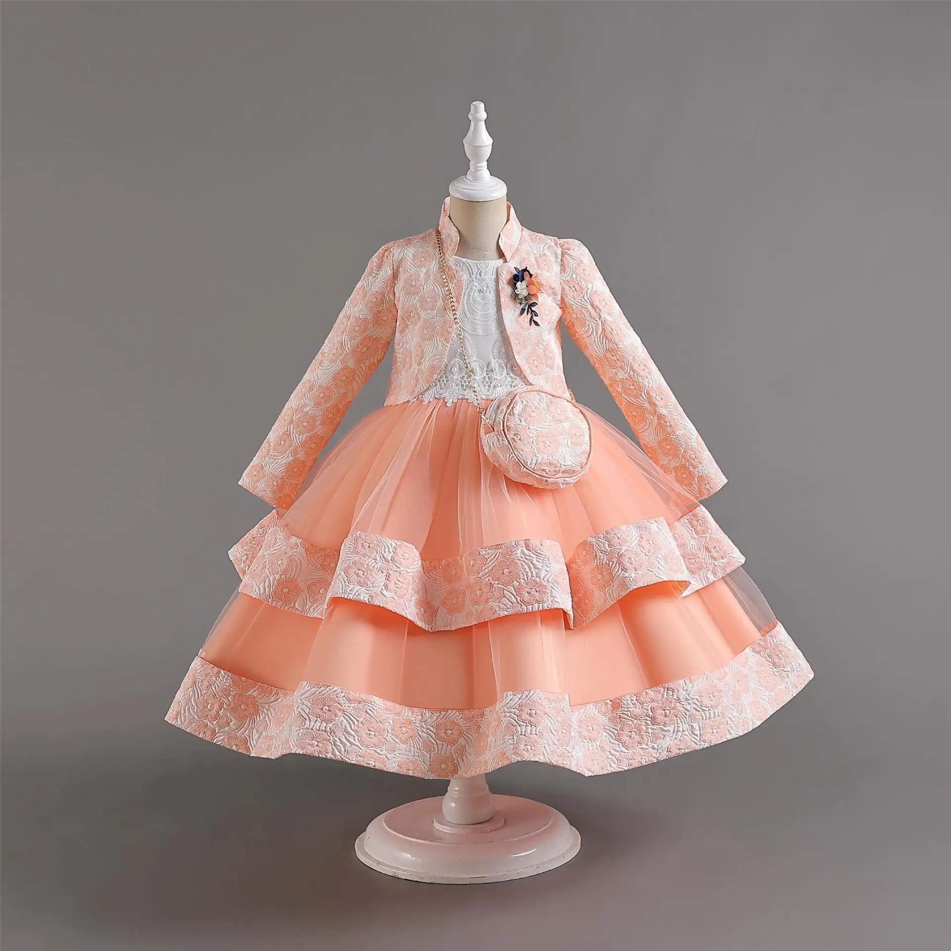 

4-9T spring autumn children kids girls fashion party coat dress sets suits