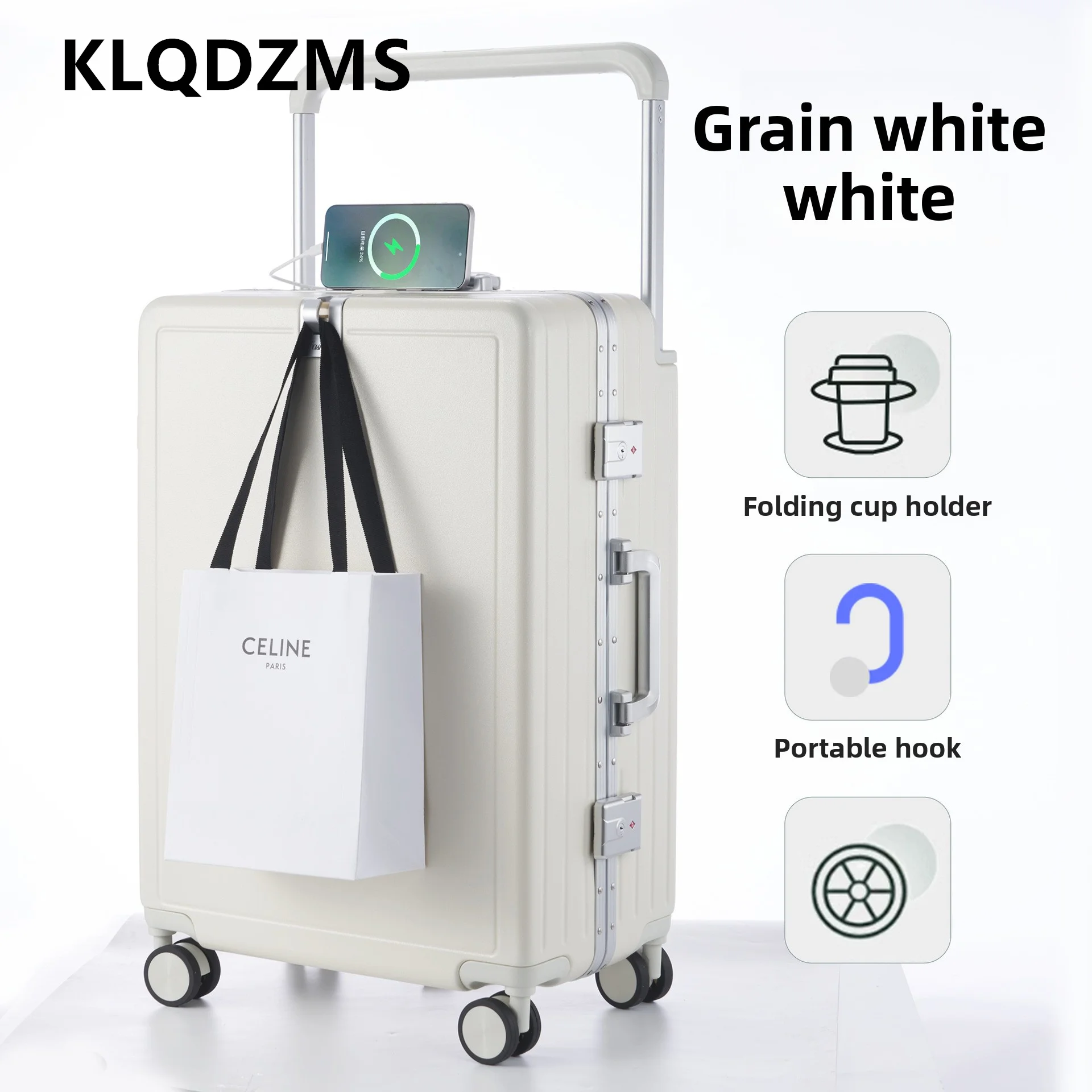 حقيبة KLQDZMS مقاس 20 بوصة 22 بوصة 24 بوصة 26 بوصة صندوق صعود جديد ABS + PC حقيبة تروللي بعجلات ذات سعة كبيرة أمتعة متدحرجة قوية ومتينة