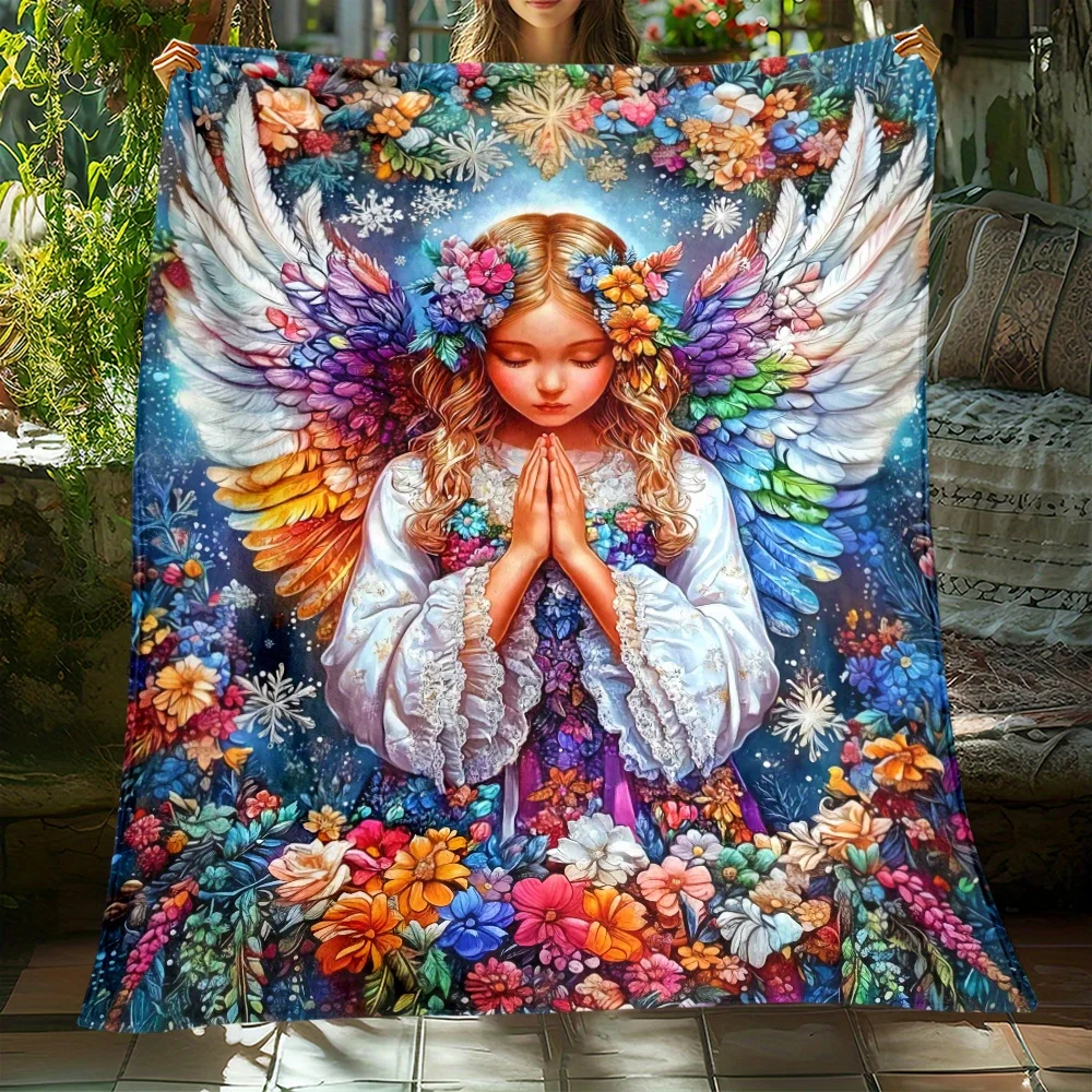 

Молитва ангела, радужные крылья, цветочное флисовое одеяло, духовное искусство, мягкое одеяло, религиозный декор, подарок для верующих и художников