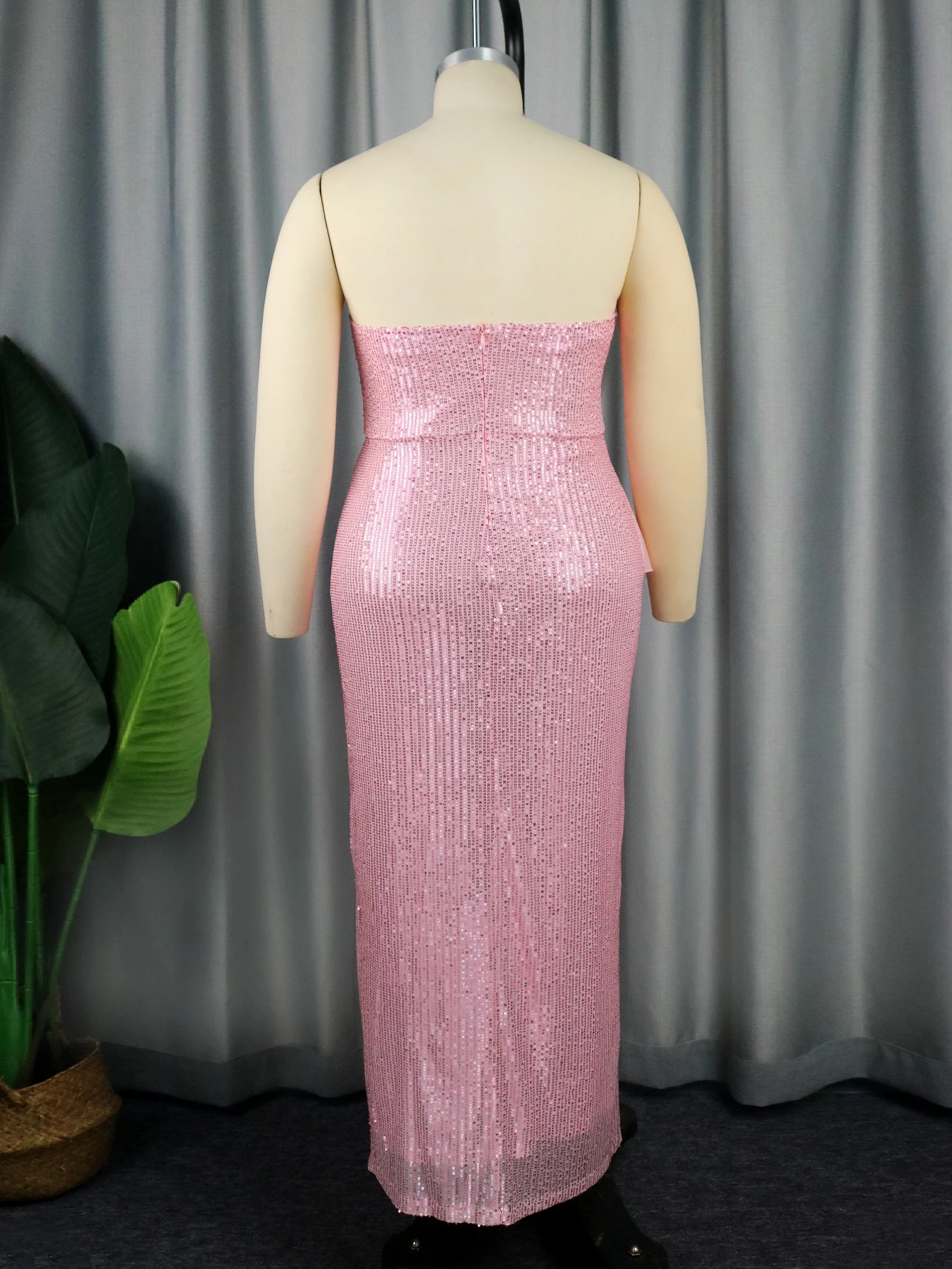 Elegant Pink Evening Dresses Plus Size Off Shoulder Sleeveless Sequins Ankle-Length Bodycon Long Prom Party Gowns for Women